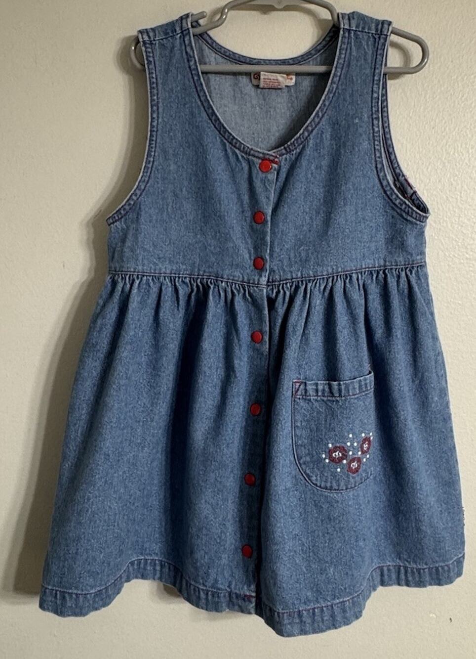 Gymboree Denim Jumper Dress Girls XL Vintage Rainbow Label Embroidered Pocket